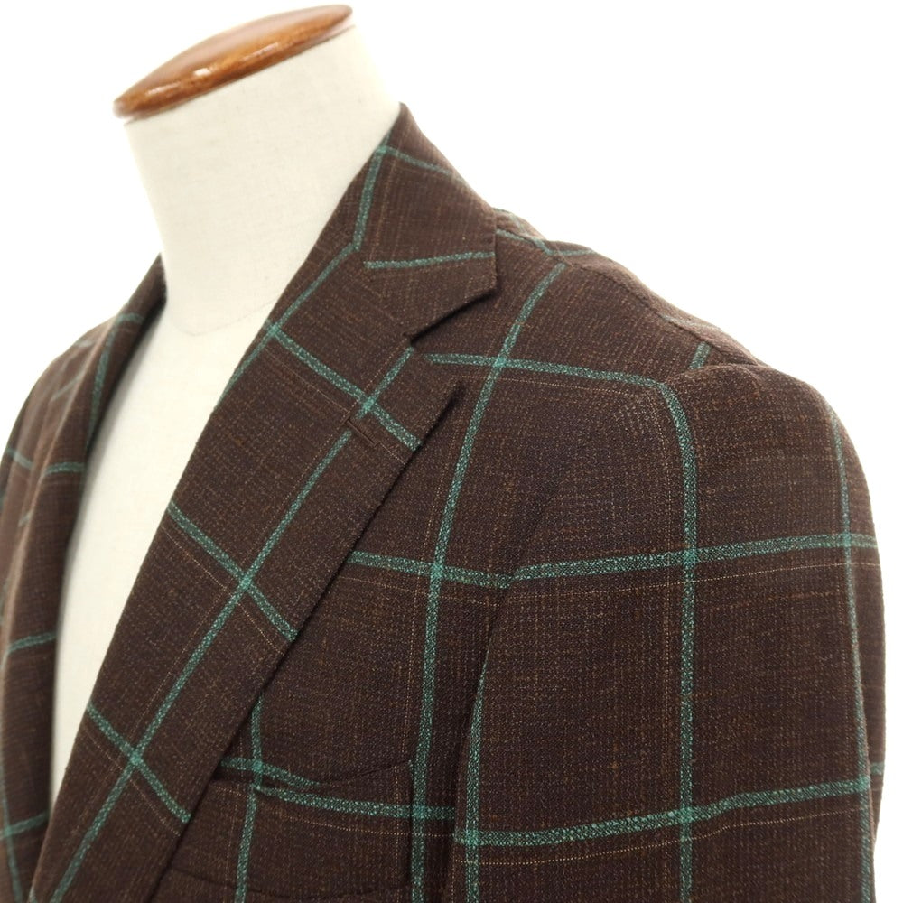 【中古】ブリッラ ペル イル グスト Brilla per il gusto ウールナイロンシルクリネン チェック 3B テーラードジャケット ブラウンxグリーン【サイズ46】【 状態ランクA 】【 メンズ 】