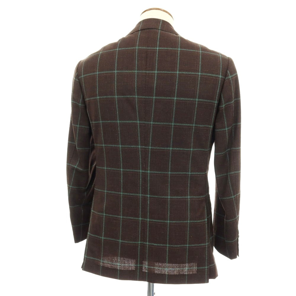 【中古】ブリッラ ペル イル グスト Brilla per il gusto ウールナイロンシルクリネン チェック 3B テーラードジャケット ブラウンxグリーン【サイズ46】【 状態ランクA 】【 メンズ 】