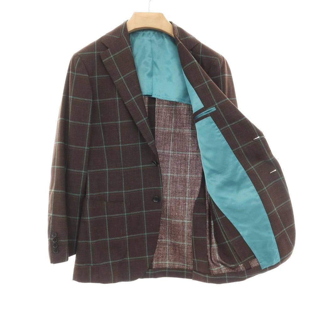 【中古】ブリッラ ペル イル グスト Brilla per il gusto ウールナイロンシルクリネン チェック 3B テーラードジャケット ブラウンxグリーン【サイズ46】【 状態ランクA 】【 メンズ 】