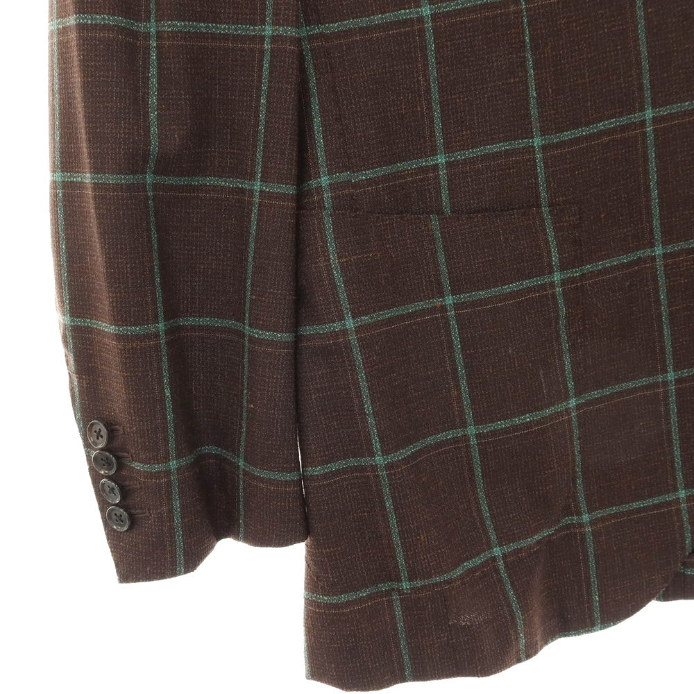 【中古】ブリッラ ペル イル グスト Brilla per il gusto ウールナイロンシルクリネン チェック 3B テーラードジャケット ブラウンxグリーン【サイズ46】【 状態ランクA 】【 メンズ 】