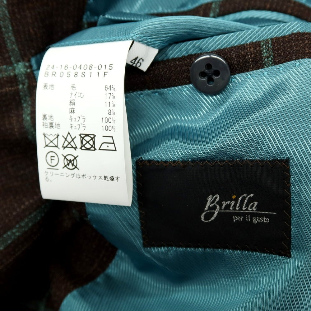 【中古】ブリッラ ペル イル グスト Brilla per il gusto ウールナイロンシルクリネン チェック 3B テーラードジャケット ブラウンxグリーン【サイズ46】【 状態ランクA 】【 メンズ 】