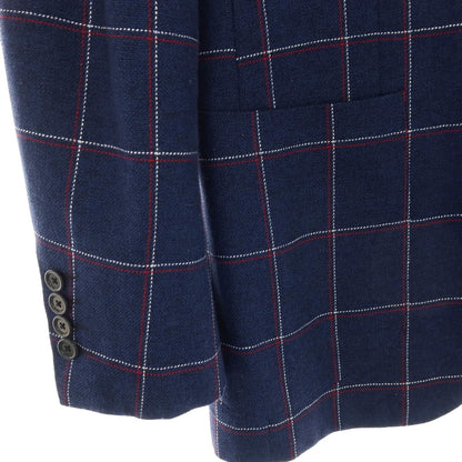 【中古】ソブリン SOVEREIGN ウールシルク3リネン チェック 3B テーラードジャケット ネイビーxレッド【サイズ46】【 状態ランクC 】【 メンズ 】