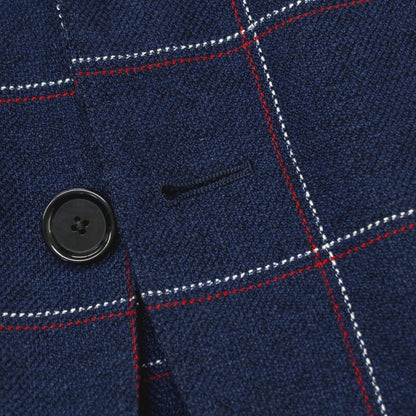 【中古】ソブリン SOVEREIGN ウールシルク3リネン チェック 3B テーラードジャケット ネイビーxレッド【サイズ46】【 状態ランクC 】【 メンズ 】