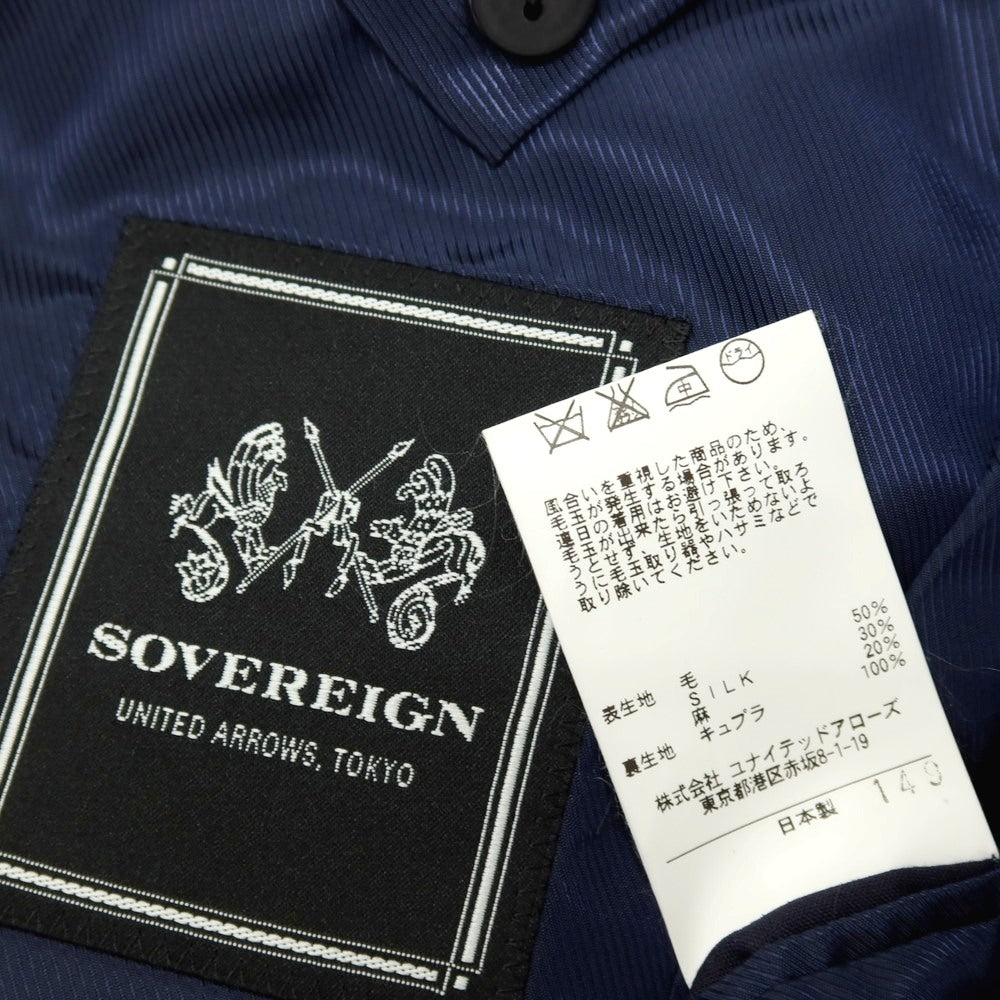 【中古】ソブリン SOVEREIGN ウールシルク3リネン チェック 3B テーラードジャケット ネイビーxレッド【サイズ46】【 状態ランクC 】【 メンズ 】