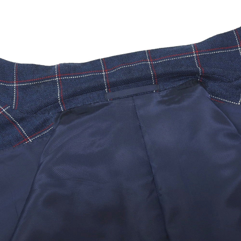 【中古】ソブリン SOVEREIGN ウールシルク3リネン チェック 3B テーラードジャケット ネイビーxレッド【サイズ46】【 状態ランクC 】【 メンズ 】