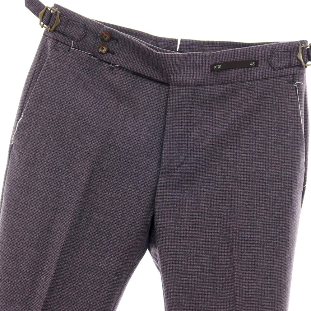 【中古】【未使用】ピーティーゼロウーノ PT01 SUPER100’S ウール ハウンドトゥース柄 カジュアルスラックスパンツ パープル系【サイズ46】【 状態ランクS 】【 メンズ 】