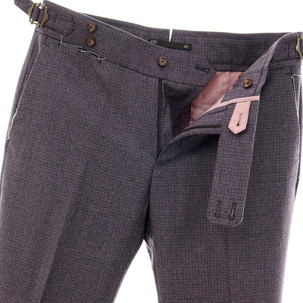 【中古】【未使用】ピーティーゼロウーノ PT01 SUPER100’S ウール ハウンドトゥース柄 カジュアルスラックスパンツ パープル系【サイズ46】【 状態ランクS 】【 メンズ 】