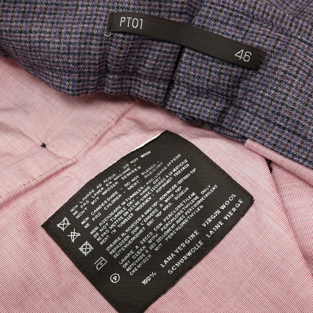 【中古】【未使用】ピーティーゼロウーノ PT01 SUPER100’S ウール ハウンドトゥース柄 カジュアルスラックスパンツ パープル系【サイズ46】【 状態ランクS 】【 メンズ 】