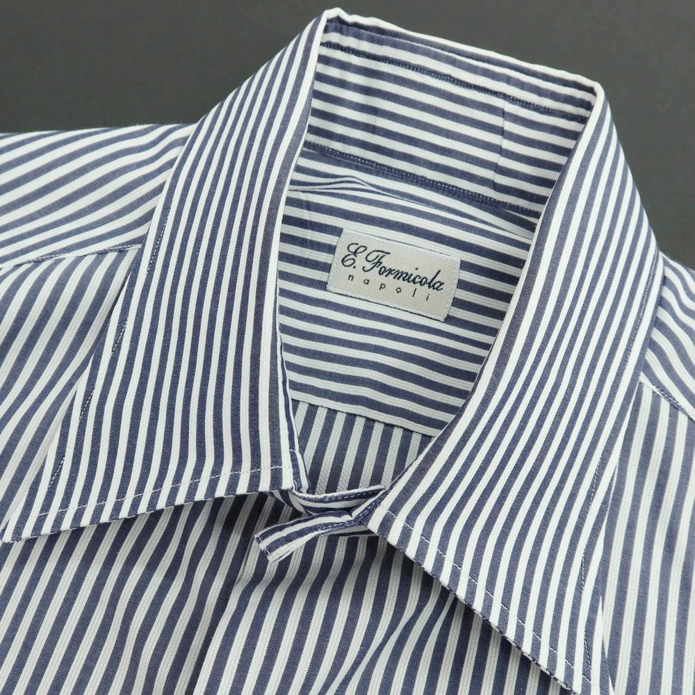 【中古】エリコフォルミコラ ERRICO FORMICOLA コットン ストライプ レギュラーカラー ドレスシャツ ネイビーxホワイト【サイズ40】【 状態ランクC 】【 メンズ 】