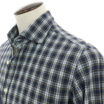 【中古】ジャンネット giannetto コットン チェック ワイドカラー カジュアルシャツ ネイビーxホワイト【サイズL】【 状態ランクC 】【 メンズ 】