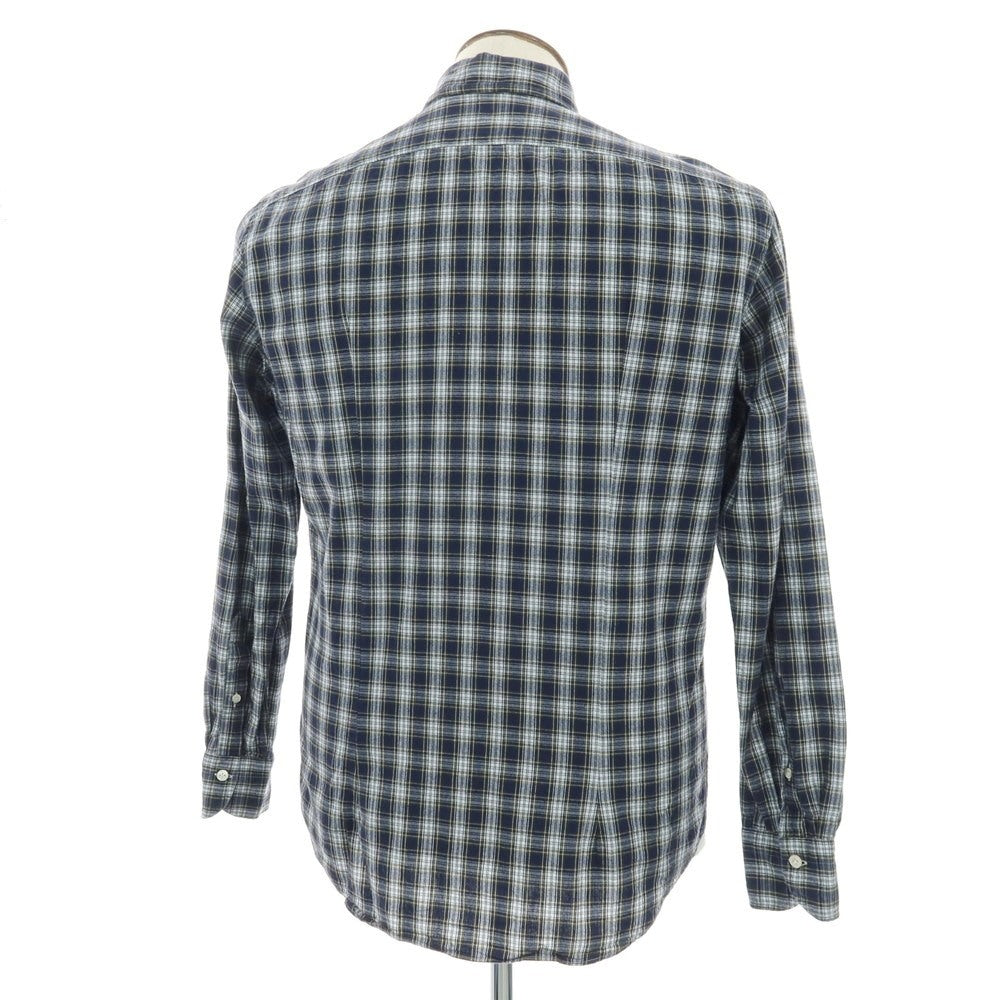 【中古】ジャンネット giannetto コットン チェック ワイドカラー カジュアルシャツ ネイビーxホワイト【サイズL】【 状態ランクC 】【 メンズ 】