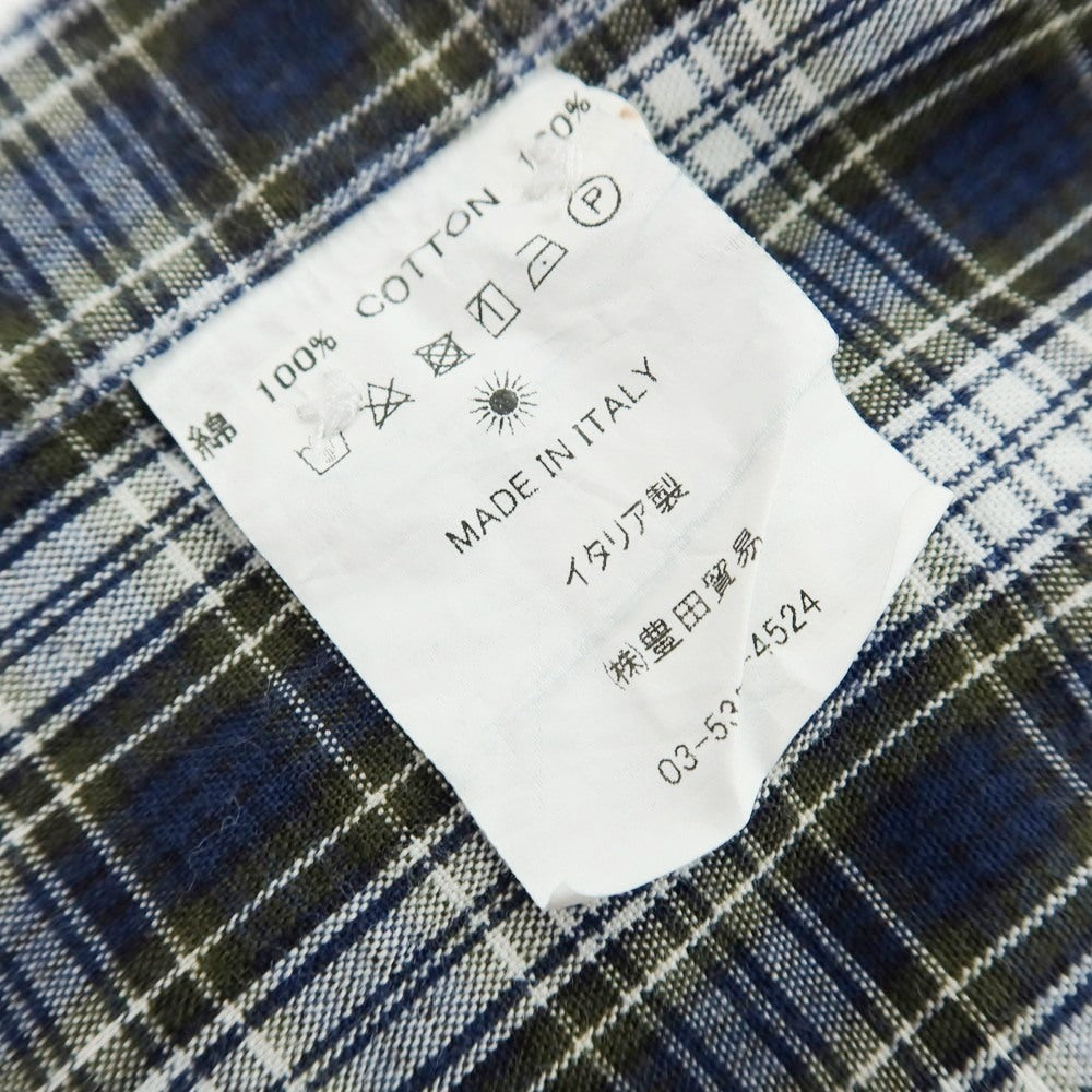 【中古】ジャンネット giannetto コットン チェック ワイドカラー カジュアルシャツ ネイビーxホワイト【サイズL】【 状態ランクC 】【 メンズ 】