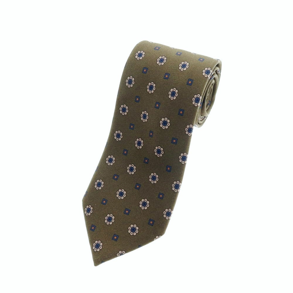 【中古】ホリデイ アンド ブラウン HOLLIDAY &amp; BROWN BEAMS F別注 シルク プリント 花小紋柄ネクタイ オリーブ【 状態ランクB 】【 メンズ 】