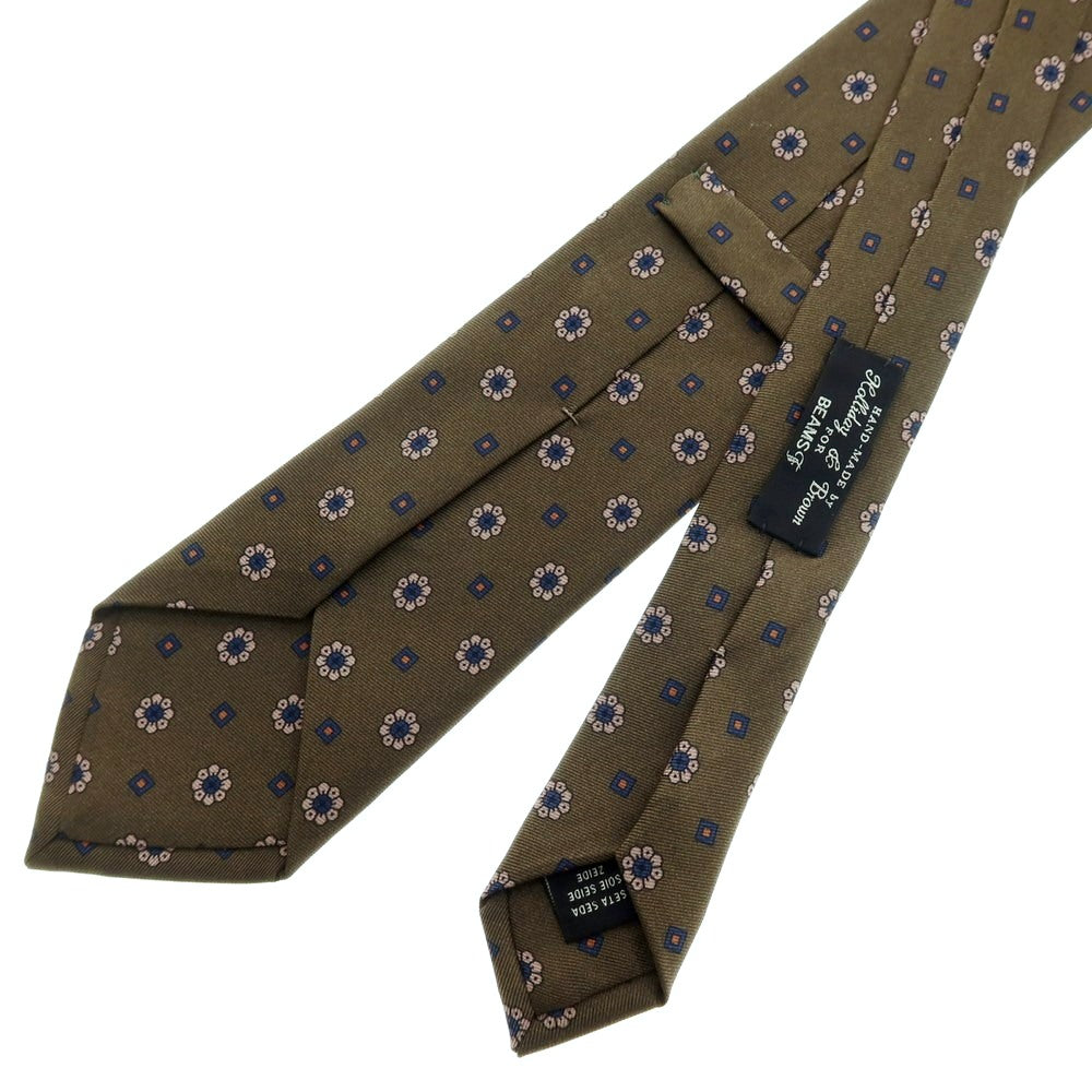 【中古】ホリデイ アンド ブラウン HOLLIDAY &amp; BROWN BEAMS F別注 シルク プリント 花小紋柄ネクタイ オリーブ【 状態ランクB 】【 メンズ 】