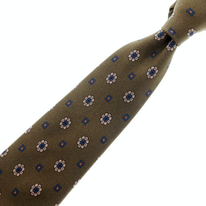 【中古】ホリデイ アンド ブラウン HOLLIDAY &amp; BROWN BEAMS F別注 シルク プリント 花小紋柄ネクタイ オリーブ【 状態ランクB 】【 メンズ 】