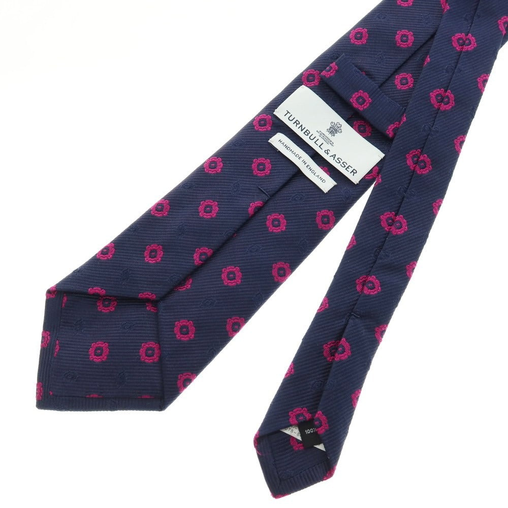 【中古】ターンブル＆アッサー Turnbull &amp; Asser シルク 小紋柄ネクタイ ネイビーxピンク【 状態ランクB 】【 メンズ 】
