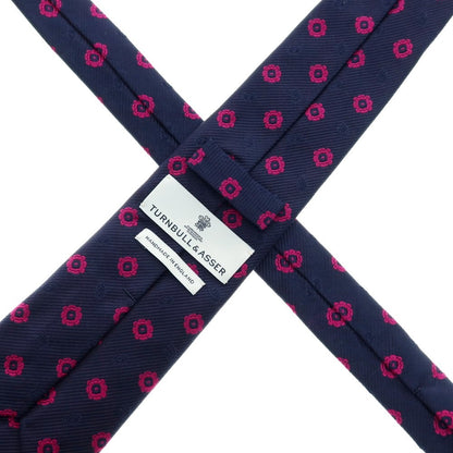 【中古】ターンブル＆アッサー Turnbull &amp; Asser シルク 小紋柄ネクタイ ネイビーxピンク【 状態ランクB 】【 メンズ 】