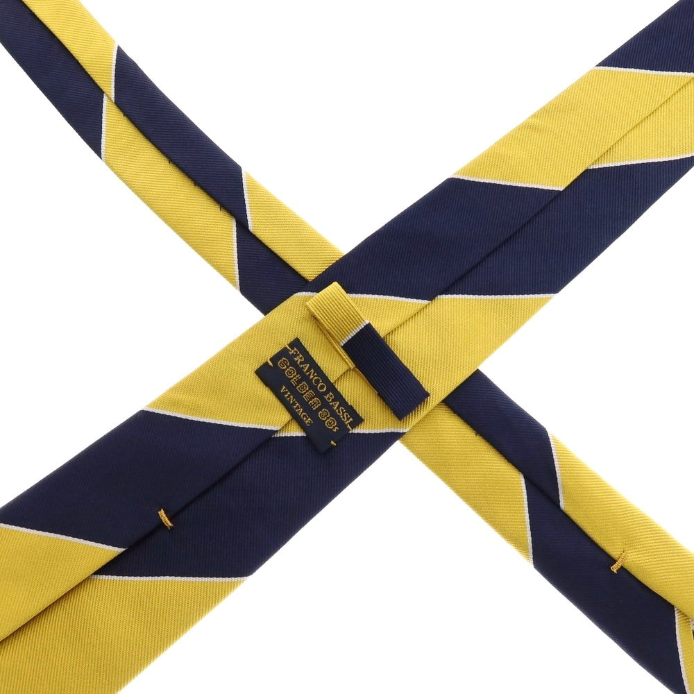 【中古】フランコバッシ FRANCO BASSI GOLDEN 80’S VINTAGE シルク ストライプ柄ネクタイ ネイビーxイエロー【 状態ランクB 】【 メンズ 】