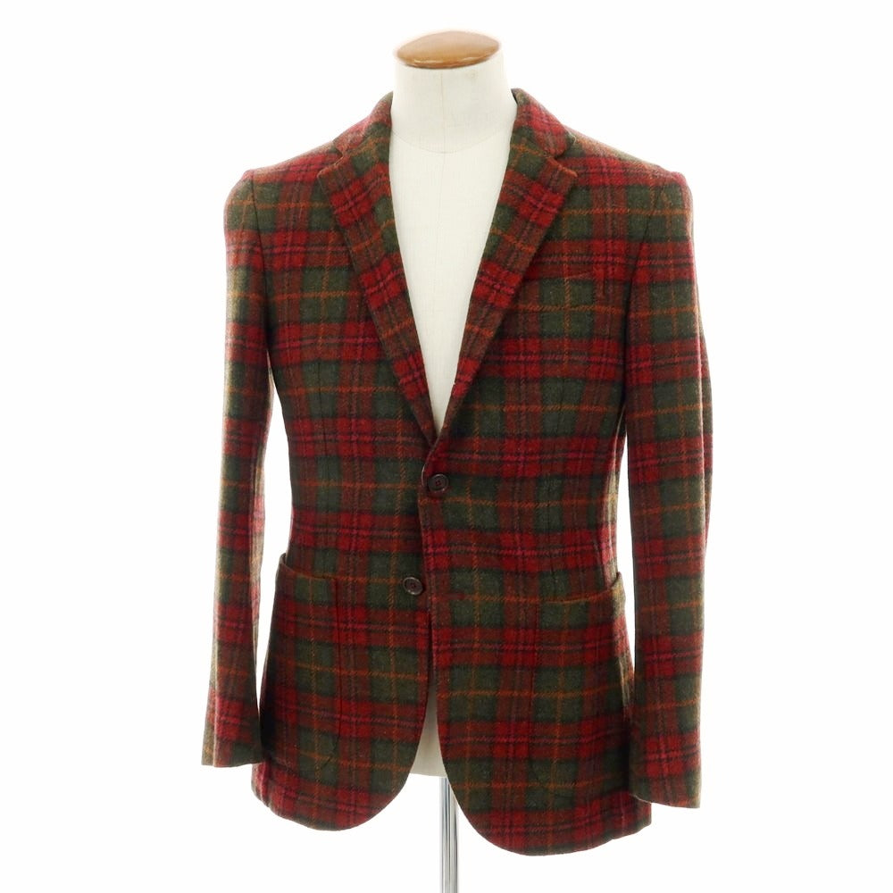 【中古】デペトリロ DE PETRILLO ツイードウール チェック カジュアルジャケット レッドxオリーブ【サイズ48】【 状態ランクB 】【 メンズ 】