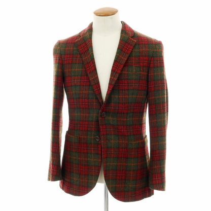 【中古】デペトリロ DE PETRILLO ツイードウール チェック カジュアルジャケット レッドxオリーブ【サイズ48】【 状態ランクB 】【 メンズ 】