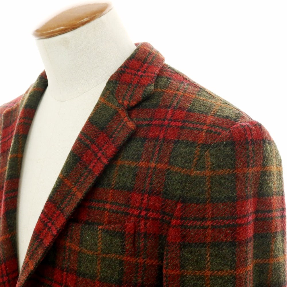 【中古】デペトリロ DE PETRILLO ツイードウール チェック カジュアルジャケット レッドxオリーブ【サイズ48】【 状態ランクB 】【 メンズ 】