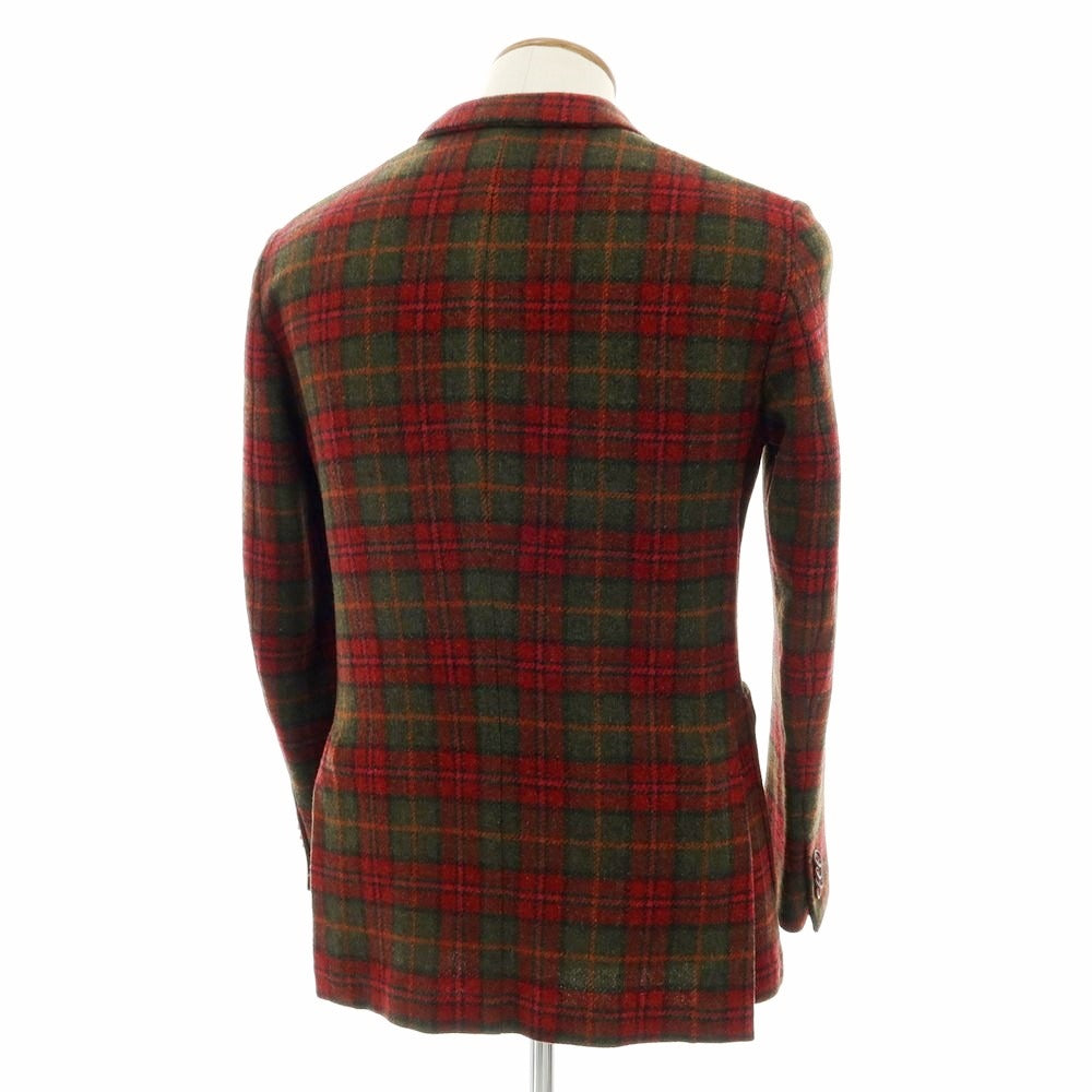 【中古】デペトリロ DE PETRILLO ツイードウール チェック カジュアルジャケット レッドxオリーブ【サイズ48】【 状態ランクB 】【 メンズ 】