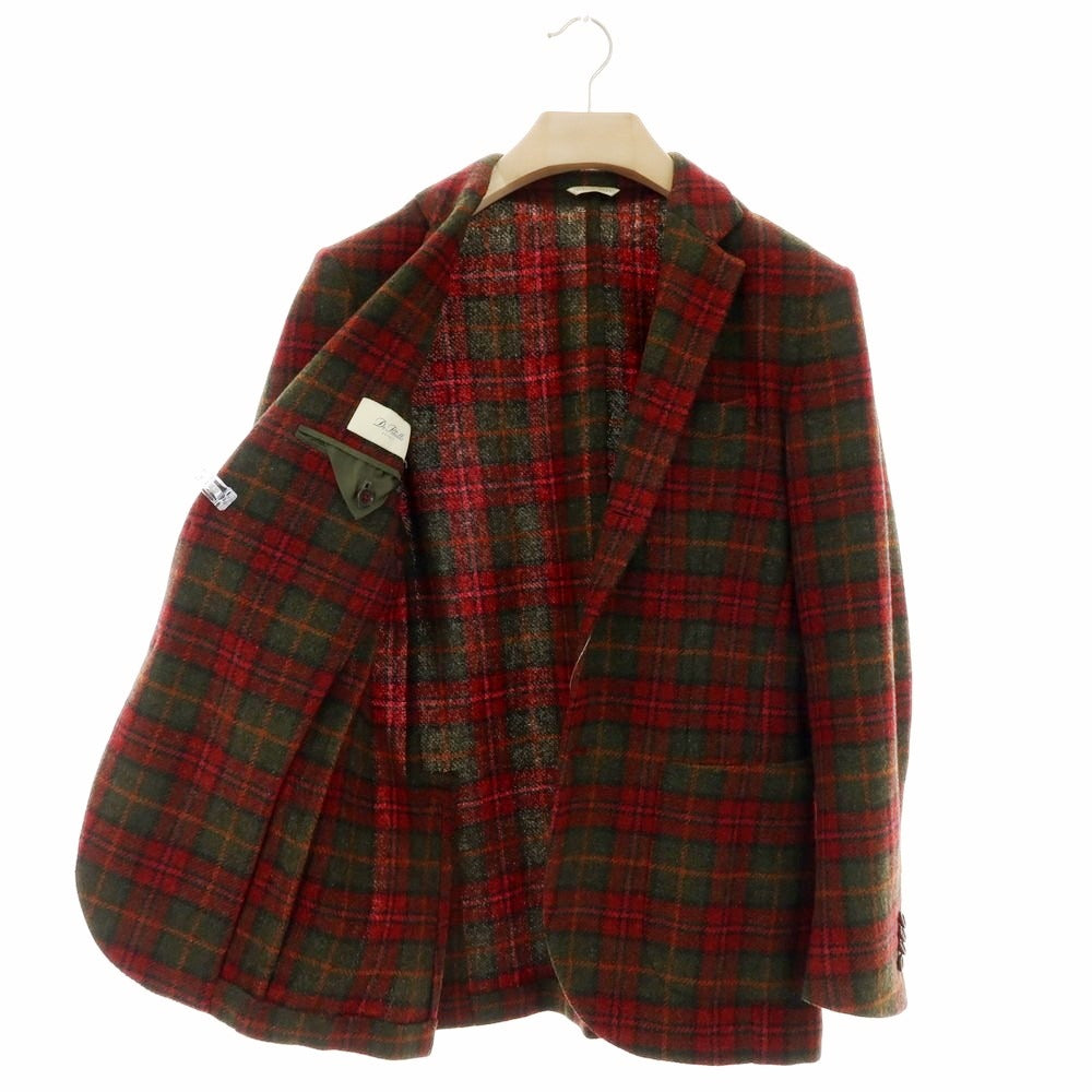 【中古】デペトリロ DE PETRILLO ツイードウール チェック カジュアルジャケット レッドxオリーブ【サイズ48】【 状態ランクB 】【 メンズ 】[BPD]