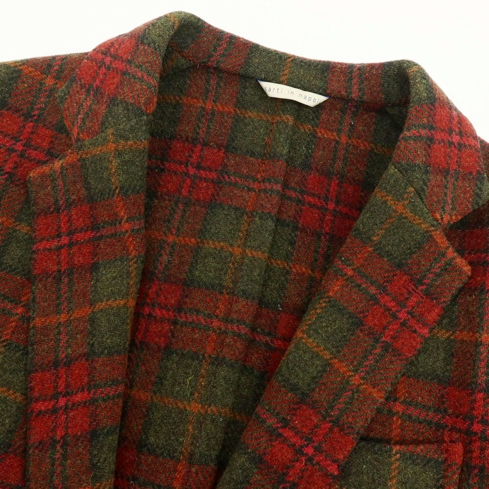 【中古】デペトリロ DE PETRILLO ツイードウール チェック カジュアルジャケット レッドxオリーブ【サイズ48】【 状態ランクB 】【 メンズ 】