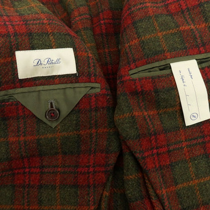 【中古】デペトリロ DE PETRILLO ツイードウール チェック カジュアルジャケット レッドxオリーブ【サイズ48】【 状態ランクB 】【 メンズ 】