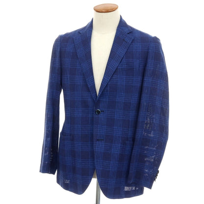 【中古】ゼロノーベゼロノーベ 0909 Fatto in Italia リネンコットン チェック 2B カジュアルジャケット ネイビーxブルー【サイズ46】【 状態ランクB 】【 メンズ 】
