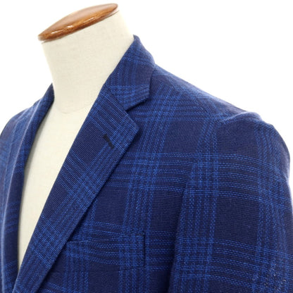 【中古】ゼロノーベゼロノーベ 0909 Fatto in Italia リネンコットン チェック 2B カジュアルジャケット ネイビーxブルー【サイズ46】【 状態ランクB 】【 メンズ 】