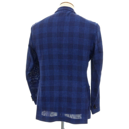 【中古】ゼロノーベゼロノーベ 0909 Fatto in Italia リネンコットン チェック 2B カジュアルジャケット ネイビーxブルー【サイズ46】【 状態ランクB 】【 メンズ 】