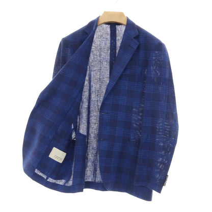 【中古】ゼロノーベゼロノーベ 0909 Fatto in Italia リネンコットン チェック 2B カジュアルジャケット ネイビーxブルー【サイズ46】【 状態ランクB 】【 メンズ 】