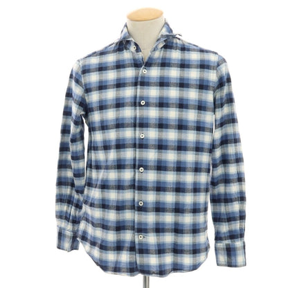 【中古】バーニーズニューヨーク BARNEYS NEWYORK コットン チェック ホリゾンタルカラー カジュアルシャツ ブルーxホワイト【サイズS】【 状態ランクB 】【 メンズ 】
