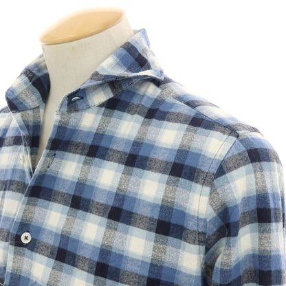 【中古】バーニーズニューヨーク BARNEYS NEWYORK コットン チェック ホリゾンタルカラー カジュアルシャツ ブルーxホワイト【サイズS】【 状態ランクB 】【 メンズ 】