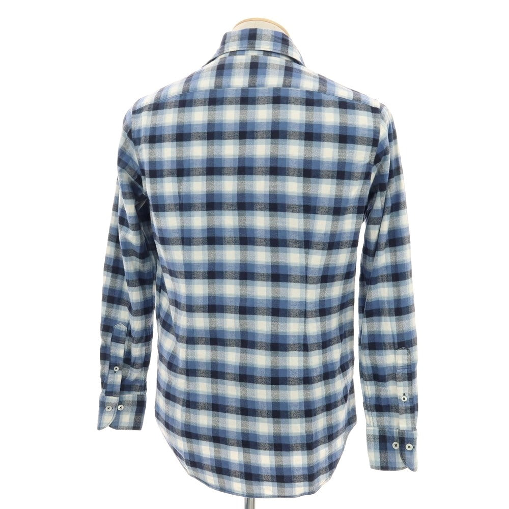 【中古】バーニーズニューヨーク BARNEYS NEWYORK コットン チェック ホリゾンタルカラー カジュアルシャツ ブルーxホワイト【サイズS】【 状態ランクB 】【 メンズ 】