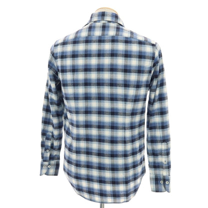【中古】バーニーズニューヨーク BARNEYS NEWYORK コットン チェック ホリゾンタルカラー カジュアルシャツ ブルーxホワイト【サイズS】【 状態ランクB 】【 メンズ 】