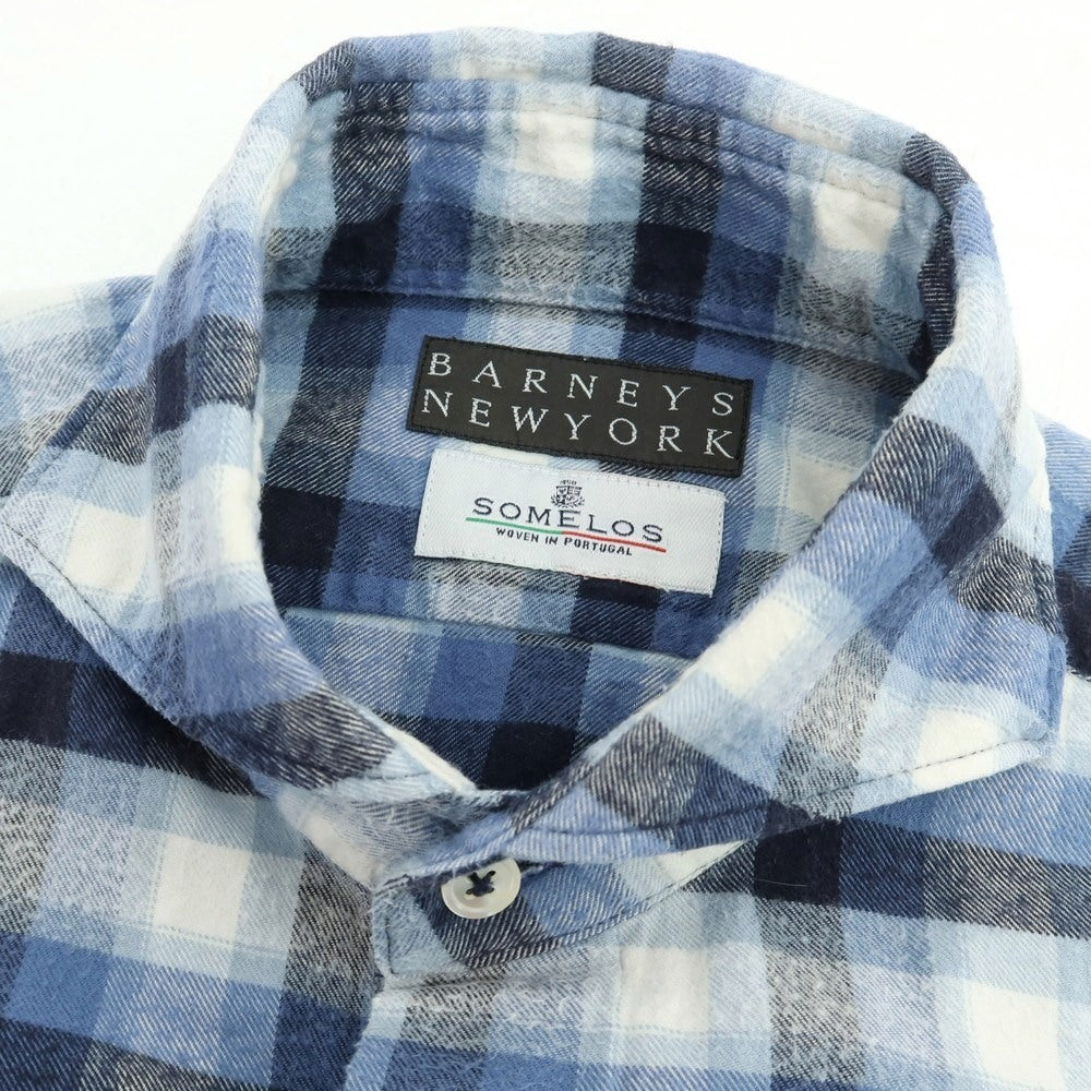 【中古】バーニーズニューヨーク BARNEYS NEWYORK コットン チェック ホリゾンタルカラー カジュアルシャツ ブルーxホワイト【サイズS】【 状態ランクB 】【 メンズ 】