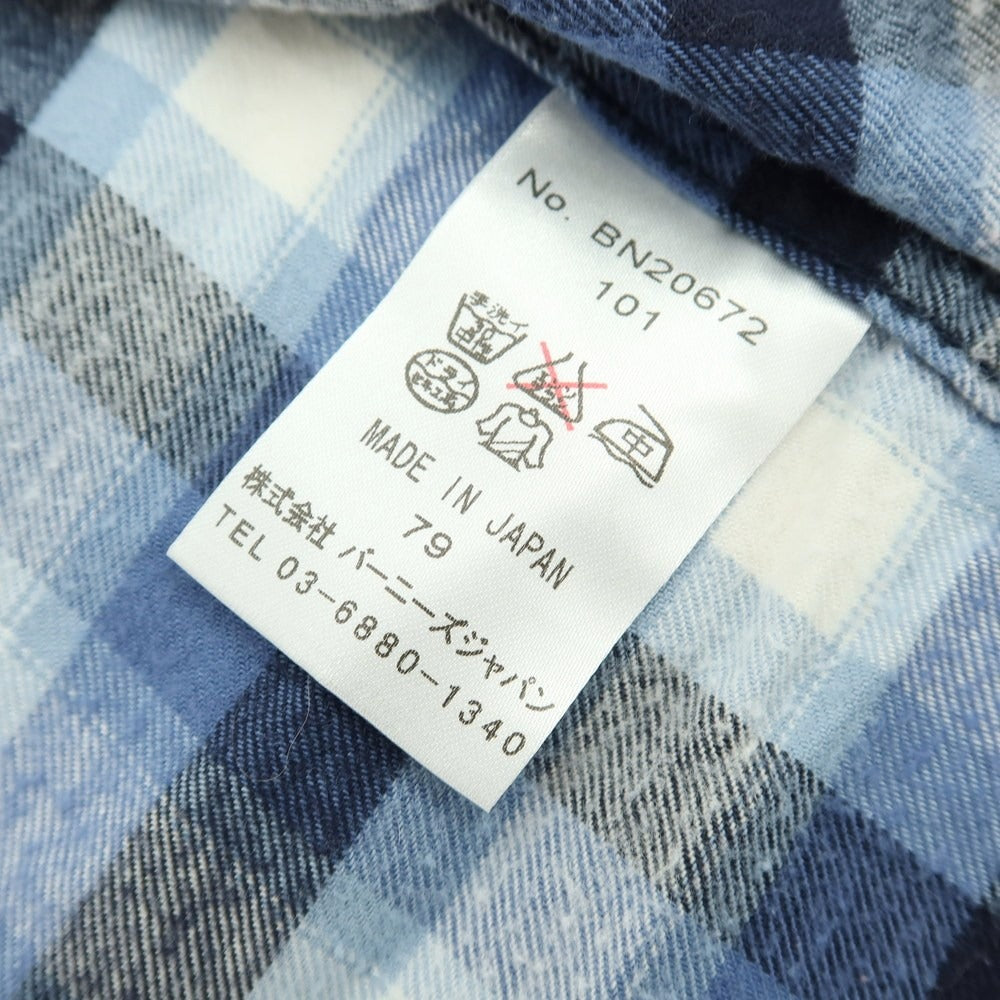 【中古】バーニーズニューヨーク BARNEYS NEWYORK コットン チェック ホリゾンタルカラー カジュアルシャツ ブルーxホワイト【サイズS】【 状態ランクB 】【 メンズ 】