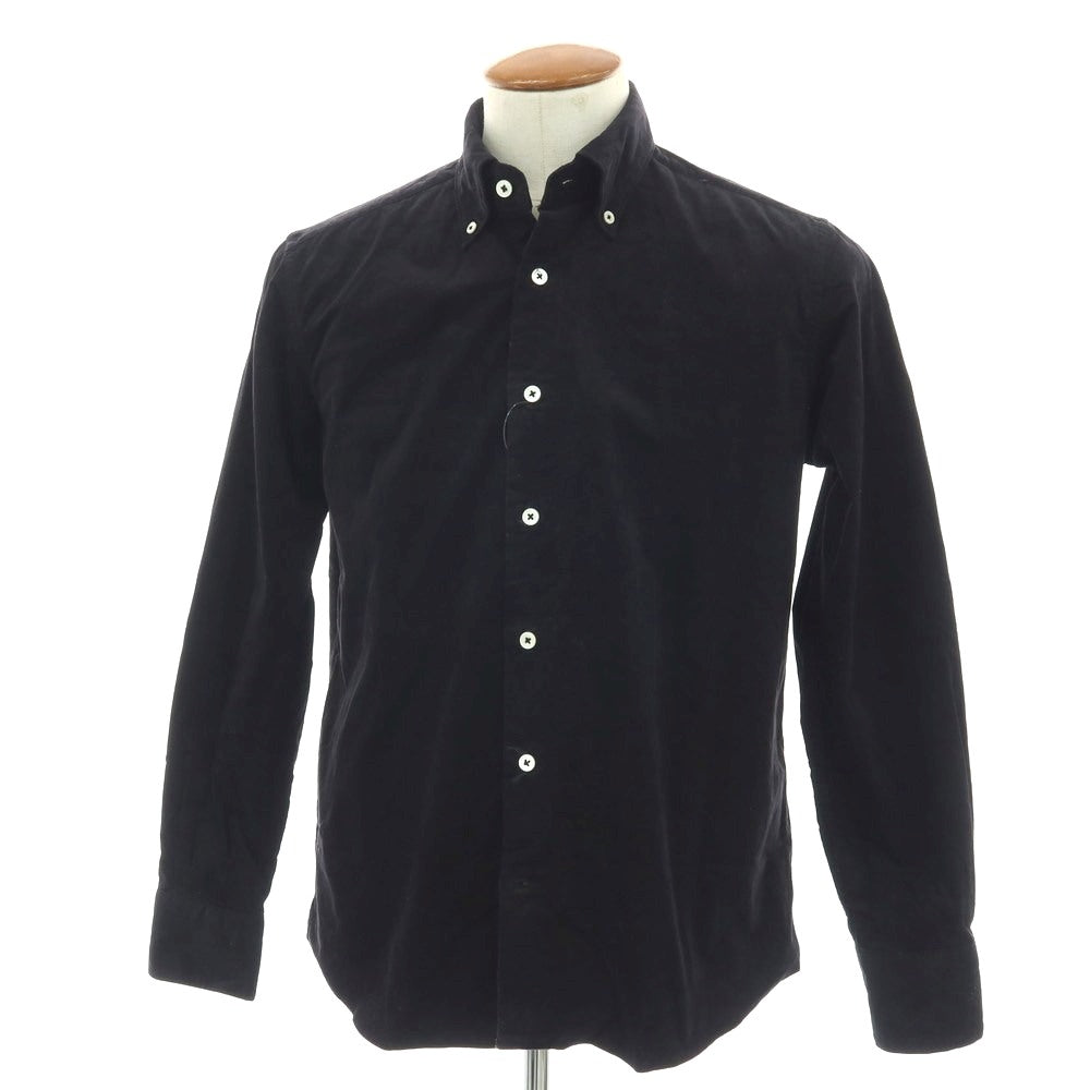 【中古】バーニーズニューヨーク BARNEYS NEWYORK ストレッチ コットン 細畝コーデュロイ ボタンダウン カジュアルシャツ ブラック【サイズM】【 状態ランクB 】【 メンズ 】