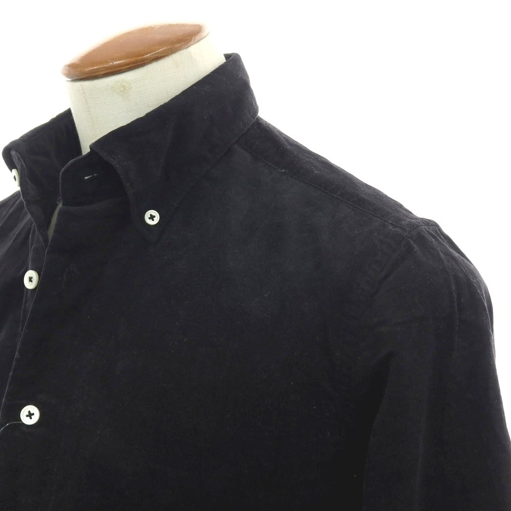 【中古】バーニーズニューヨーク BARNEYS NEWYORK ストレッチ コットン 細畝コーデュロイ ボタンダウン カジュアルシャツ ブラック【サイズM】【 状態ランクB 】【 メンズ 】