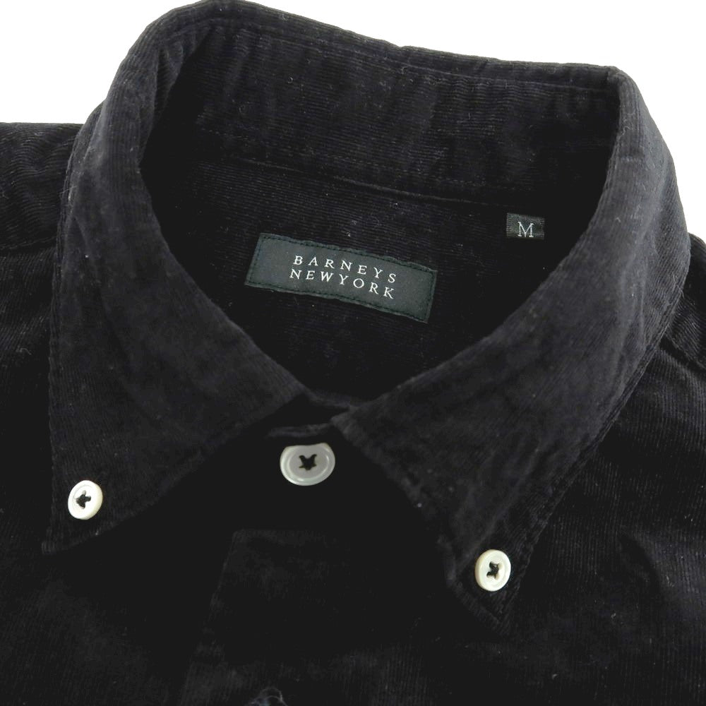【中古】バーニーズニューヨーク BARNEYS NEWYORK ストレッチ コットン 細畝コーデュロイ ボタンダウン カジュアルシャツ ブラック【サイズM】【 状態ランクB 】【 メンズ 】