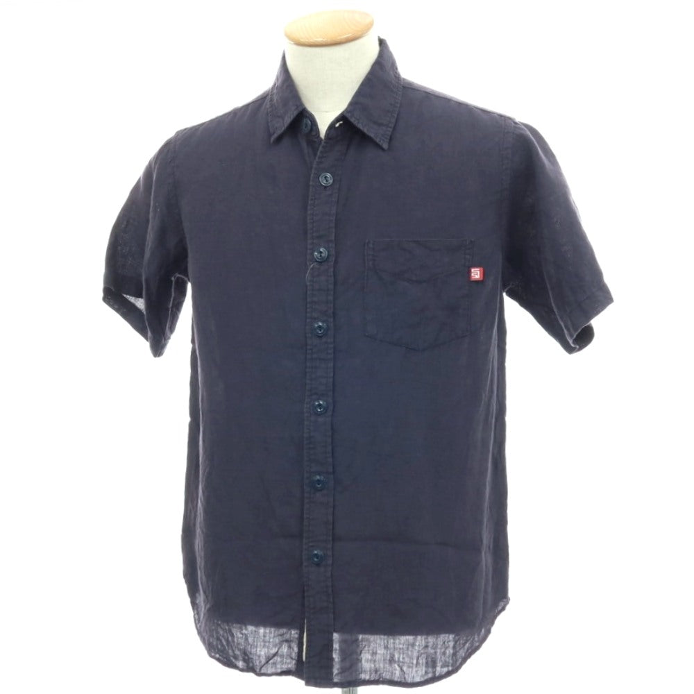 【中古】エスダブル S/DOUBLE リネン レギュラーカラー 半袖シャツ ネイビー【 サイズM 】【 状態ランクC 】【 メンズ 】 [APD]