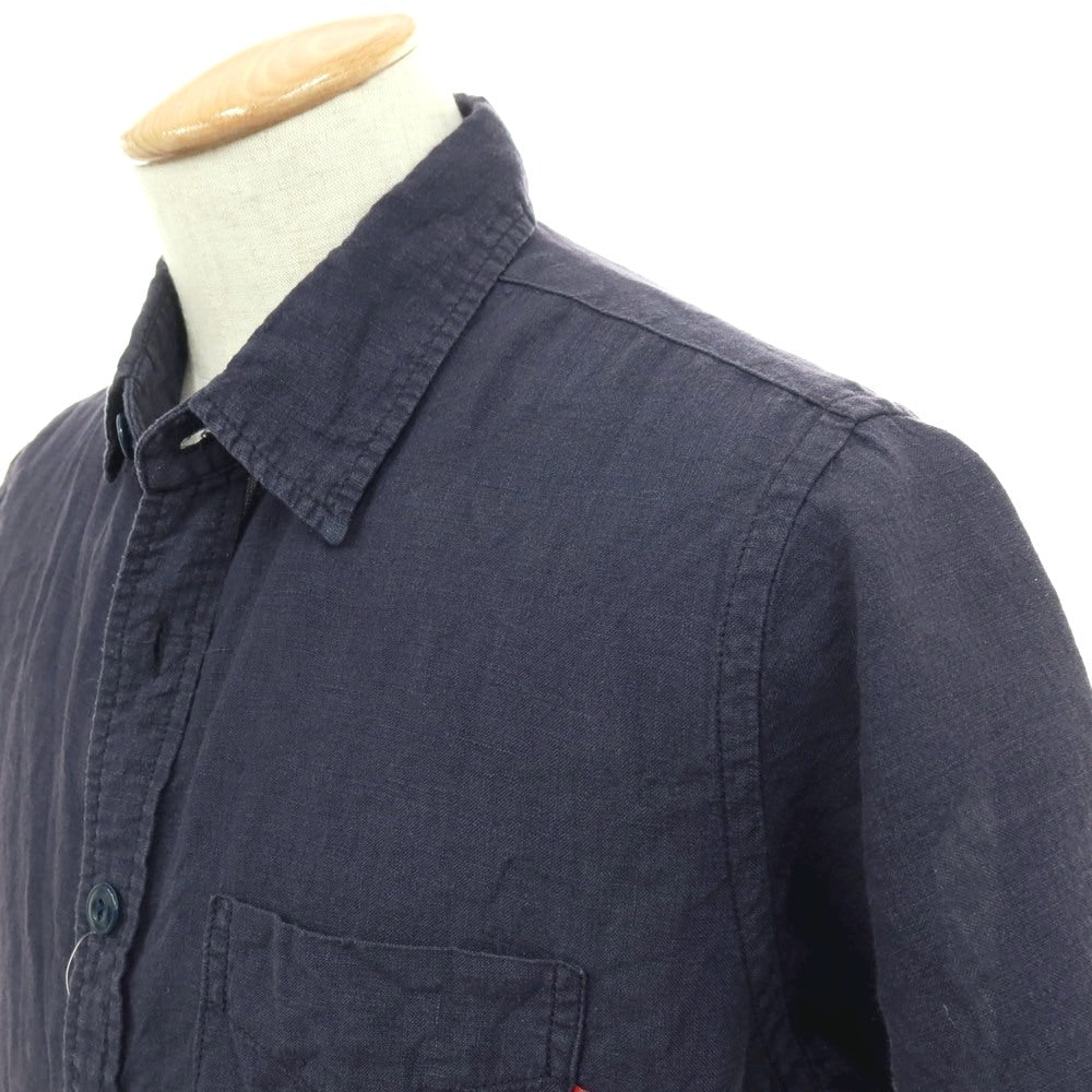 【中古】エスダブル S/DOUBLE リネン レギュラーカラー 半袖シャツ ネイビー【 サイズM 】【 状態ランクC 】【 メンズ 】 [APD]