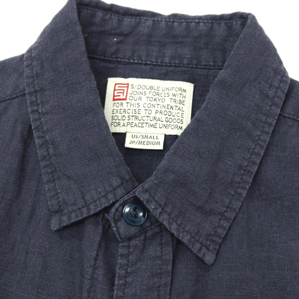 【中古】エスダブル S/DOUBLE リネン レギュラーカラー 半袖シャツ ネイビー【サイズM】【 状態ランクC 】【 メンズ 】