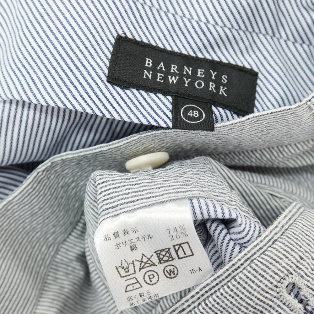【中古】バーニーズニューヨーク BARNEYS NEWYORK ポリエステルコットン サッカー ストライプ カジュアルスラックスパンツ グレーxホワイト【サイズ48】【 状態ランクB 】【 メンズ 】