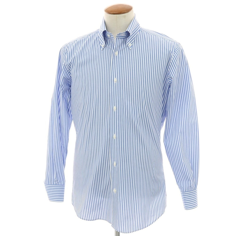 【中古】グローバルスタイル GLOBAL STYLE 銀座シャツ コットンポリエステル ストライプ ボタンダウン ドレスシャツ ブルーxホワイト【サイズ表記なし（M位）】【 状態ランクB 】【 メンズ 】[CPD]
