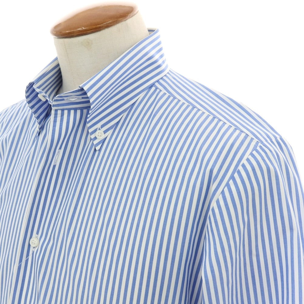 【中古】グローバルスタイル GLOBAL STYLE 銀座シャツ コットンポリエステル ストライプ ボタンダウン ドレスシャツ ブルーxホワイト【サイズ表記なし（M位）】【 状態ランクB 】【 メンズ 】