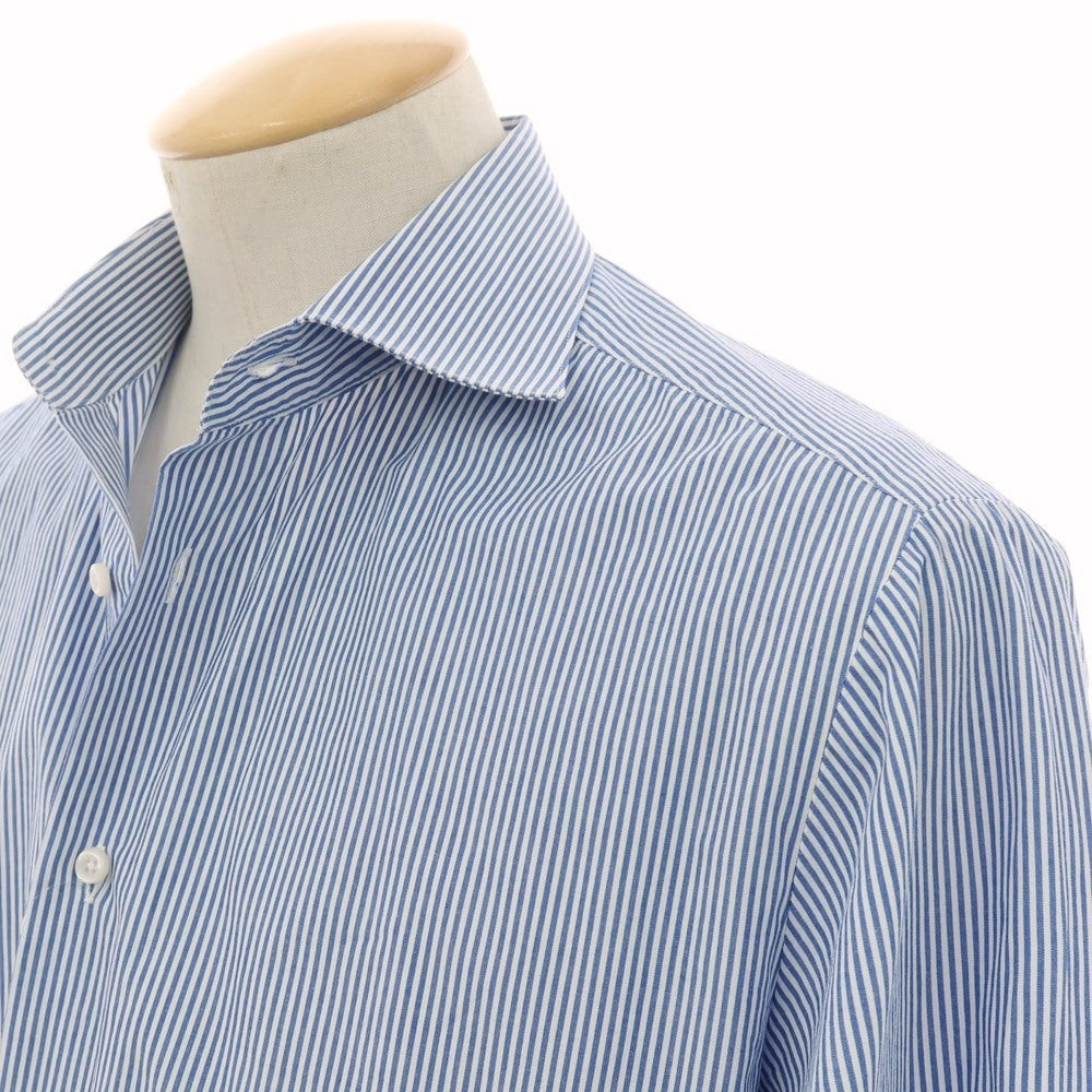 【中古】グローバルスタイル GLOBAL STYLE コットン系 ストライプ ワイドカラー ドレスシャツ ブルーxホワイト【サイズ表記なし（S位）】【 状態ランクB 】【 メンズ 】
