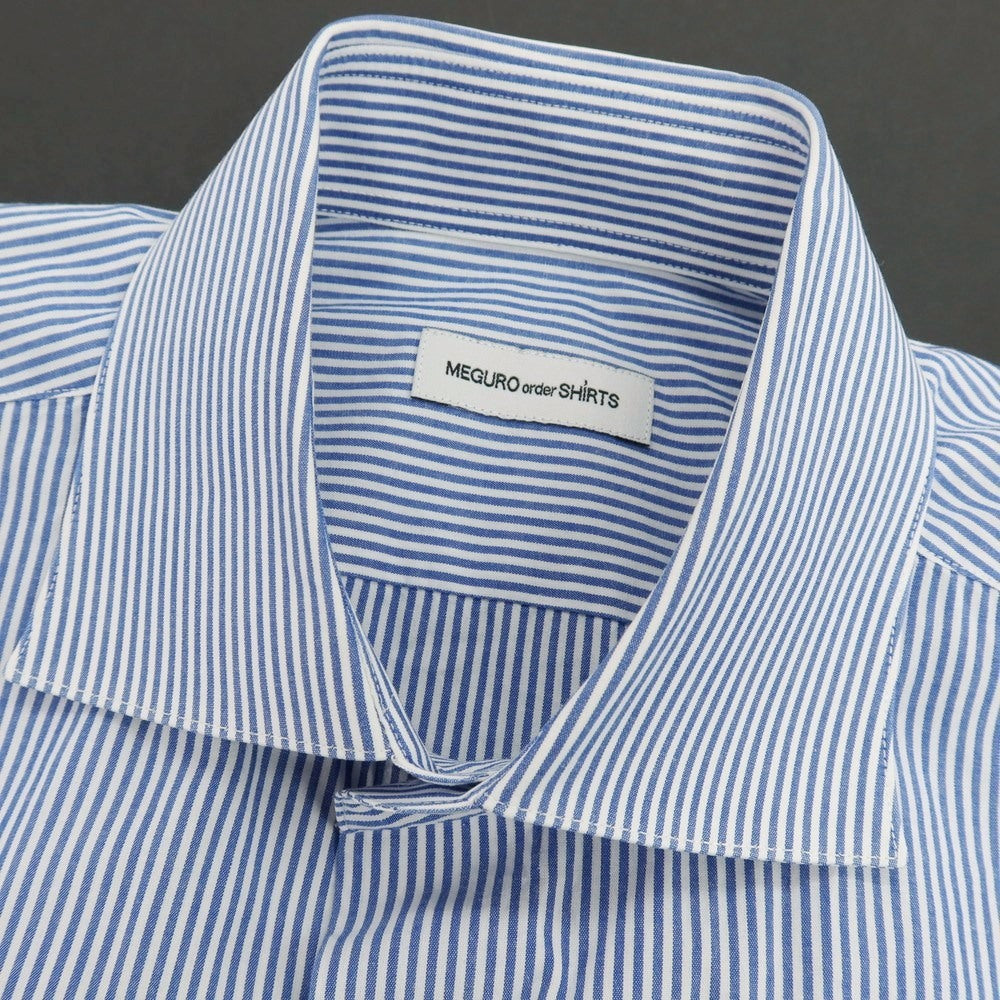 【中古】グローバルスタイル GLOBAL STYLE コットン系 ストライプ ワイドカラー ドレスシャツ ブルーxホワイト【サイズ表記なし（S位）】【 状態ランクB 】【 メンズ 】
